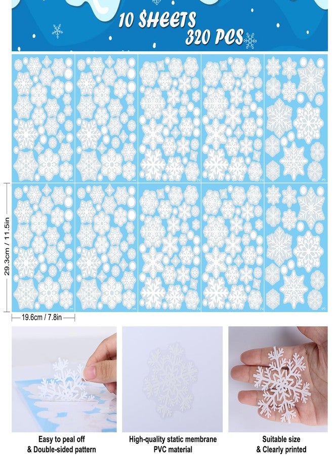PPRAFDD 320 Pcs 10 Sheets Christmas Window Clings, Christmas Window Stickers, White Snowflake Window Decals, Double-Sided Reusable Winter Window Decoration Stickers for Holiday, Party Supplies - Image 2